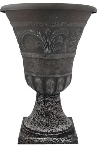 Divas World Stone Look Urn Planter Grey Garden Pot 54cm Tall Decorative Outdoor Flower Container Pedestal Design Lightweight Classic Vase Style for Plants Trees Shrubs – 33L Volume – 40.5cm Wide (2)