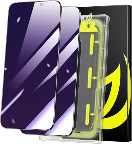 WSKEN Sichtschutz Schutzfolie für iPhone 15 Pro Max,[Anti Blaulicht] [Auto Dust-Elimination] HD-Klar Panzerfolie 2.5D Edge 28 Degree Displayschutz Folie Zubehör Bläschenfrei,Kratzfest,2 Stück