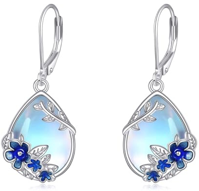 DAYLINLOVE Vergessen Sie mich nicht Ohrringe 925 Sterling Silber Mondstein Blumen Ohrringe Vergessen Sie mich nicht Schmuck Geschenke für Frauen Freunde