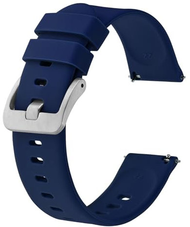 BISONSTRAP Bracelets de Montre en Silicone, Bracelets Minces à Dégagement Rapide, 22mm, Bleu Foncé avec Boucle Argentée