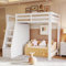 NNJN Letto a soppalco 90 x 200 cm, con scaletta di sicurezza, con ripostiglio, letto singolo, letto per bambini, telaio in legno massiccio bianco