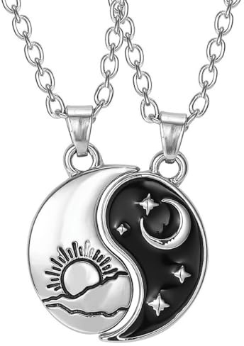 Jpltlvy Silberfarbener Tai Chi Yin Yang Halskettenanhänger Emaillierter Schmuck Geschenk für Paare und Freunde