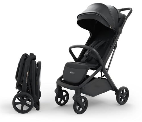 Kinderkraft NUBI 3 Buggy bis 22 kg, automatisch zusammenklappbar, große EVA-Räder, Mesh-Sitz, 5-Punkt-Gurt magnetisch, UPF50+ Verdeck, Liegeposition, Korb 5 kg, Becherhalter, Moskitonetz, Schwarz