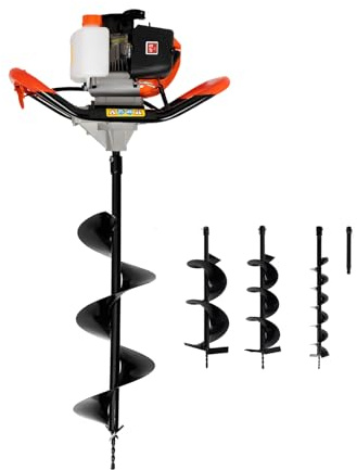BAOCHADA Benzin Erdlochbohrer 2.3 PS,Erdlochbohrer mit 3 Bohraufsätzen 100/200 / 300 mm, 52 cm³ 2-Takt-Motor, Geräuscharm,für Zaunbau, Garten & Fundament, Fliehkraftkupplung