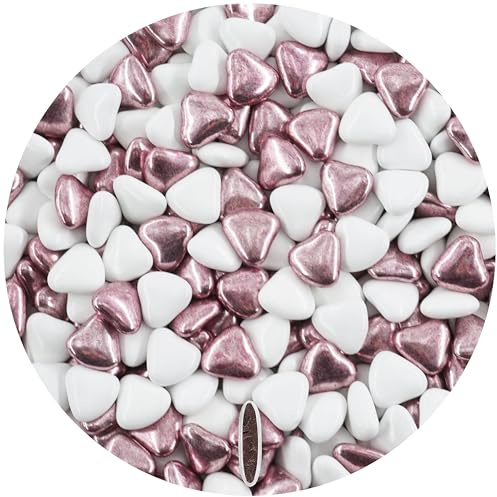EinsSein 1kg Schokoherzen Dragees Herz Mix small weiss-rosa metallic glanz ca. 1300 Stück, ca. 1,2 cm | Gastgeschenke Hochzeit Taufe Kommunion für die Gäste| Alternative zu Schokodragees Schokolinsen