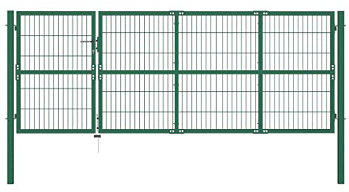 HaoChrymec Gartentor mit Pfosten aus pulverbeschichtetem Stahl, Rost- und Korrosionsbeständig, Sicherheitsverschluss, Für Garten, Terrasse, Hoftor, Grün, 350 x 120 cm