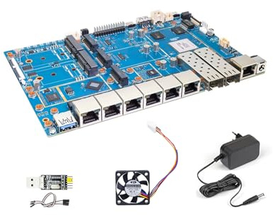 Banana Pi BPI R4 Pro WiFi 7 Router OpenWrt, MT7988A CPU 4/8GB DDR4 RAM 4X 2,5G-Ethernet-Port 2X 10G-Glasfaserport Unterstützt 4G/5G, für Smart Home NAS-Gateway Internet-Service-Router (KIT1,8GB RAM)