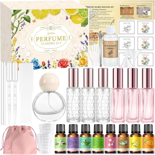 Gdblsm Parfüm Selber Machen Set, Damen Perfume Oil Making Kit, Kreative Bastelset Erwachsene DIY mit Ätherisches Öl, Langlebiges Mini Düfte als Geschenk für Frauen/Mädchen/Männer