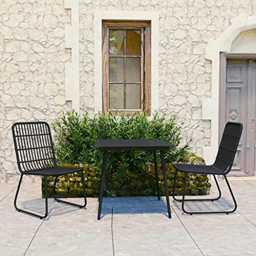 RCODSSK 3-TLG. Garten-Essgruppe Poly Rattan und Glas mit Tischplatte aus Glas, Gartenmöbel-Set aus robustem Poly Rattan für Terrasse und Garten