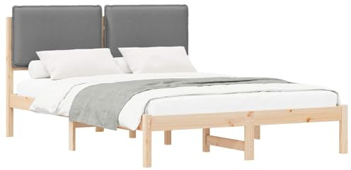 vidaXL Bettgestell mit gepolstertem Kopfteil Braun und Hellgrau, Moderne Schlafzimmer, rechteckiges Design, Stabiler Rahmen, gemütlicher Schlafbereich, gepolsterte Kopfteil aus Kiefer