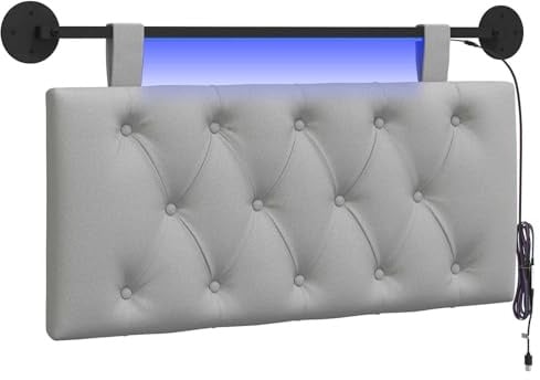 vidaXL Hängendes Kopfteil Mit LED Licht Wolkengrau Stoff, Moderner Schlafzimmerkopf, rechteckiges Polster, Cozier Rückenlehne, minimalistische Deko, platzsparend