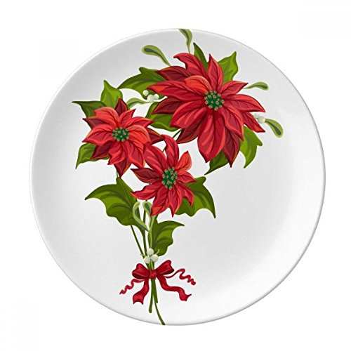 Flor de Navidad ramo de Poinsettia rojo decorativo plato de postre de porcelana 25,4 cm cena casa regalo