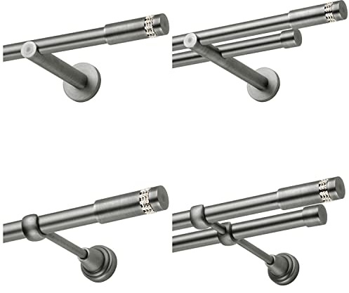 MDEKOR Gardinenstange 320 cm zweiläufig | Vorhangstange für die Wandmontage Grau Silber aus Metall | Gardinenstangenset Ø 19mm