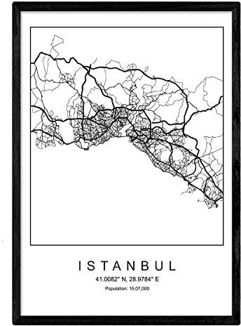 Nacnic Blade Istanbul Stadtplan nordischen Stil schwarz und weiß. Plakat A4 bedruckte Papier Keine 250 gr. Gemälde, Drucke und Poster für Wohnzimmer und Schlafzimmer
