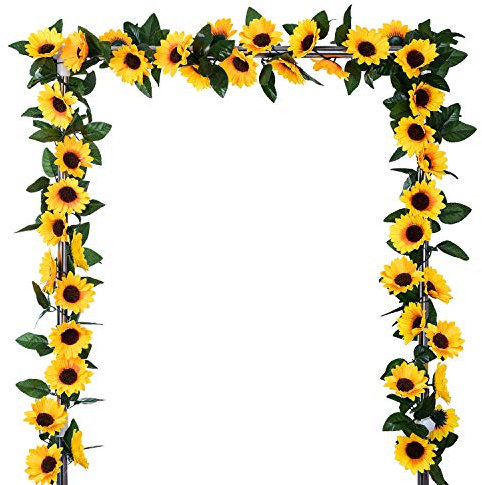 Lvydec Künstliche Sonnenblumengirlande, Seiden-Sonnenblumen-Ranke, künstliche Blumen, Girlande mit grünen Blättern, für Hochzeit, Party, Tischdekoration, 4 Stück
