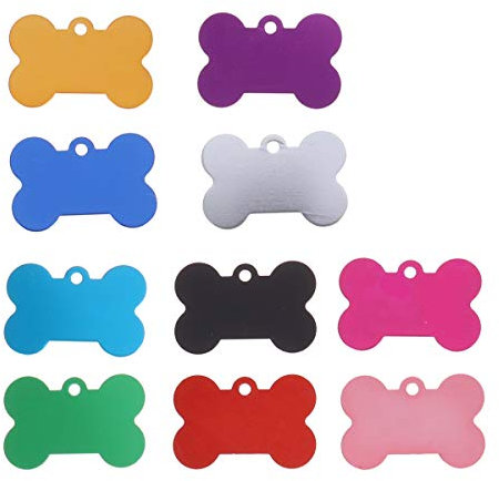 POPETPOP 20er Pack Hundeknochenanhänger Rohlinge-Haustier-Erkennungsmarke Knochenform doppelseitig Hund Katze Kosename Telefonnummer Erkennungsmarke Charme personalisiert (10 Farben, 30 mm)