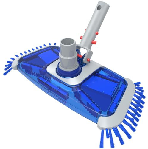 POOLWHALE Pool Vacuum Head with Side Nylon Bristles, Swivel Hose Connection, EZ Clip Handle - Connect 1-1/4, 1-1/2 Hose for Cleaning Surface Safe on Vinyl Lined Pools