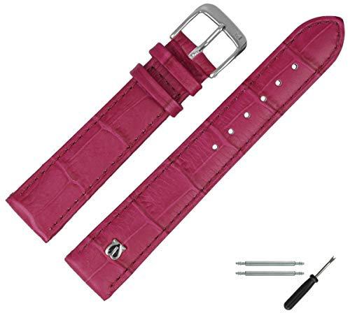 MARBURGER Uhrenarmband 20mm Leder Lila Silber Alligator Prägung Mit Naht - Montage Set 5282044200120