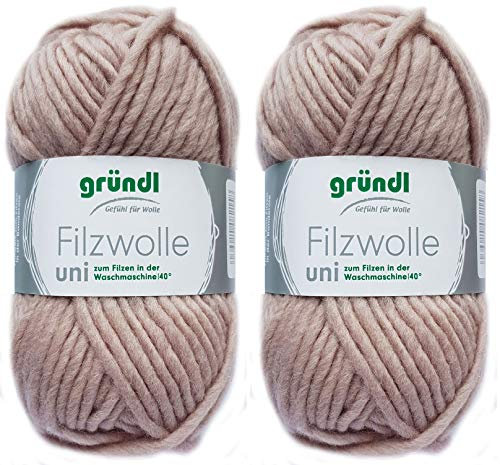 2x50 Gramm Gründl Filzwolle inkl. Anleitung für Topflappen (Uni Farben, 51 Beige)
