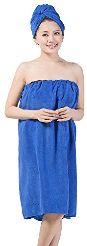 RUIXIA Damen Saunakilt mit Klettverschluss Weiche Mikrofaser Saunatuch Handtuch Set mit Wrap Trockene Haarkappe Strapless Schlauch Kleid Bademantel Spa Dusche Bad Reise Schwimmen Badetuch Wickelkleid
