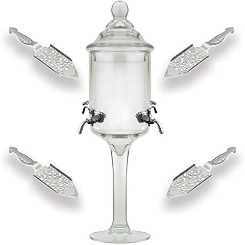 Amehla Absinthe Fountain and Spoon Set - Glass Pearl Bubble Fountain Dripper with 4 Metal Spouts, Absinthe Dripper Decanter, and Sugar Spoon Set