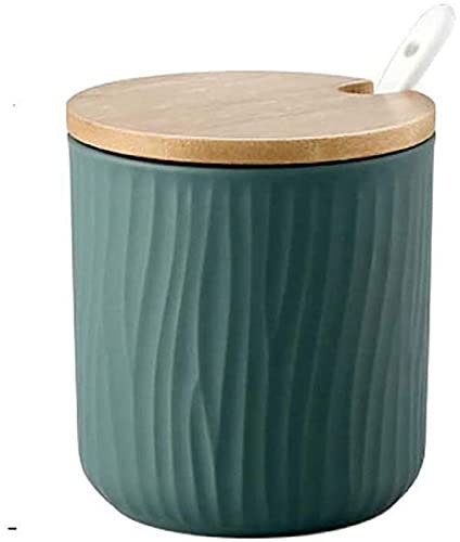 MAGICVOGEL Zuccheriera in ceramica, 8,5 x 8 cm, portaspezie con coperchio e cucchiaio, contenitore per marmellata, per cucina, sala da pranzo, caffè (verde)
