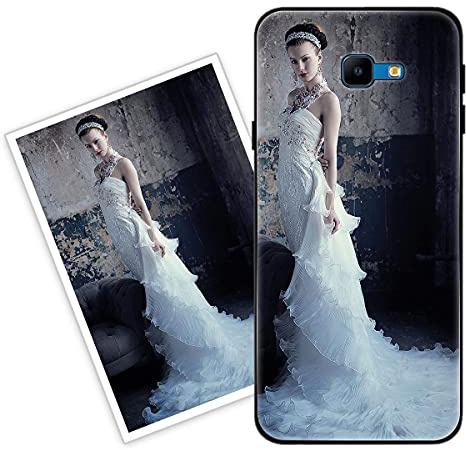 Sunrive Coque personnalisée Compatible avec Samsung Galaxy J4 Plus, Personnalisable avec Votre Propre Image, PhotoTexte, DIY HD Étui[Bordure TPU+Dos Verre Trempé Design]+Protection Écran