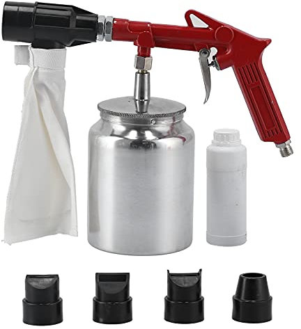 Sandstrahler, Sandstrahlpistole, Druckluft Sandstrahlpistole 200 l/min 2,5 Bar Druckluft Sandstrahler mit Auffangsack, Sandstrahlgerät Kit Strahlpistole, Streutopf, Ersatzdüsen, Sandstrahltank