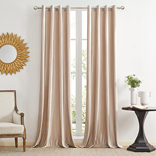 GIGIZAZA Dekorative Champagner Samt Fenster Vorhänge, 132 x 145 cm (Breite x Länge) Wohnzimmer Öse Tülle Blackout Vorhänge Thermisch isolierte Fenster Vorhänge für Schlafzimmer 2 Panels