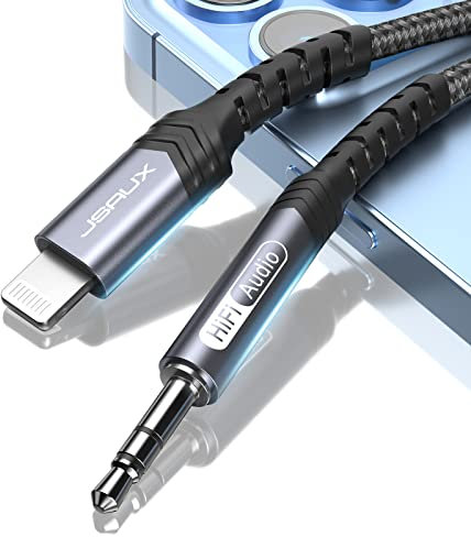 JSAUX AUX Kabel Auto Audio Kabel 1M [Apple MFi Zertifiziert]für iPhone Lightning zu 3,5mm Klinke kopfhörer Nylon Kabel Kompatibel mit 13 13 Mini 13 Pro 13 Pro Max 12 12 Pro 11 Pro Max X XS-Grau
