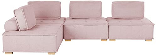 Beliani Modulares 4-Sitzer Ecksofa Polsterbezug rosa Wohnlandschaft L-Form Modern Tibro