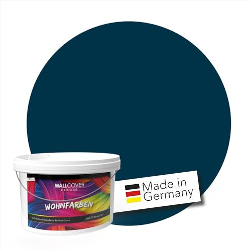 WALLCOVER hochwertige Wandfarbe für Innen | Dunkelblau | Skandinavisch | 1L für 20m² | Hochdeckende Innenfarbe (Klasse 1) in Nachtblau Royalblau Nordisch Blau | Profi Qualität aus Deutschland