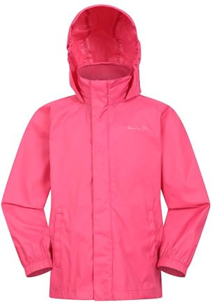 Mountain Warehouse Pakka Kids Waterproof Jacket - Wind Resistant, Lightweight,Breathable Rain Coat for Girls & Boys, Packaway Bag - For Rain, Autumn, Winter Bright Pink Kids Size 3-4 Years