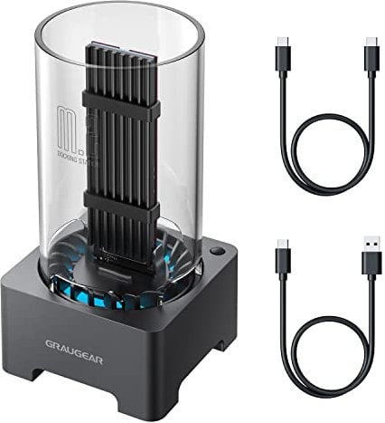 GRAUGEAR Station d'accueil M.2 pour NVMe et NGFF SSD, chipset RTL9210B pour Tous Les M.2 SSD, USB3.2 Gen2 10Gbit/s, Ventilateur Silencieux de 50mm