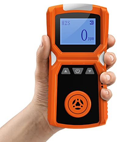 Detector de Sulfuro de Hidrógeno, CHNADKS Monitor H2S Digital con Alarmas de Sonido, Luz y Vibración, USB Recargable Detector H2S, 0-100ppm
