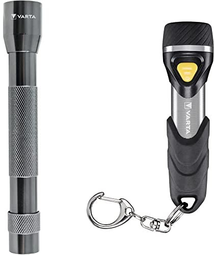 VARTA Taschenlampe LED inkl. 2X AA Batterien & Taschenlampe LED inkl. 1x AAA Batterien, Day Light Key Chain, handliche Schlüsselleuchte, stoßfeste Taschenleuchte, Schlüsselanhänger