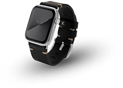 JT Berlin Alex II Vintage Echtleder Armband für Apple Watch 42/44/45/49mm | Handgefertigt in Deutschland, weiches Leder-Uhrenarmband in Schwarz mit silberner Schließe, kompatibel mit Ultra & SE