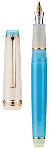 Jinhao 82 Acrylic Fountain Pen, Iridium Medium Nib with Ink Converter, Macaron Aqua Blue Contrast Color Classic Design Smooth Writing Pen (Gold Trim)
