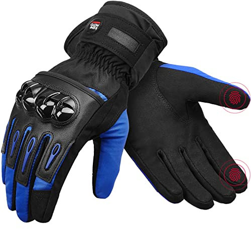 KEMIMOTO Winter Motorradhandschuhe - Winddichte Motorrad Handschuhe mit Touchscreen-Funktion, Warme Winterhandschuhe für Herren Damen-Ideal für Motorradfahrren Skifahrren Radfahren Camping usw