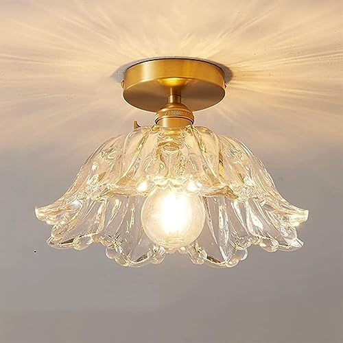 Deckenlampe Japanischer Stil Minimalistische Deckenleuchte Messing Blume Glasschirm Deckenleuchte Semi Flush Mount Close to Ceiling Light for Schlafzimmer Badezimmer Wohnzimmer Garderobe (Size : 27cm
