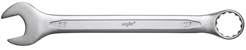 MJW Ringschlüssel 27 mm - Maul-Ringschlüssel aus CrV Stahl, DIN 3113 15° abgewinkelter Ring & Gabel ergonomischer Griff Werkzeug für Werkstatt