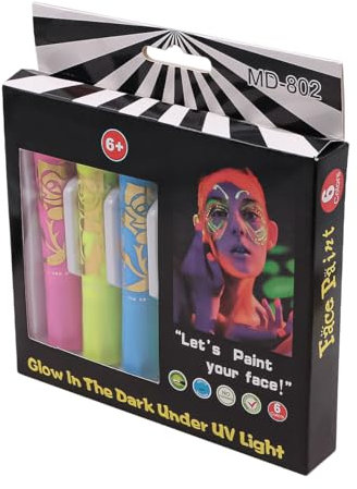 CENPEK Kit Crayones Pintura Facial con Brillo Neón 6 Colores, Seguro, No Tóxico, con Brillo UV, Pintura Facial Y Corporal De Neón, Luz Negra Que Brilla
