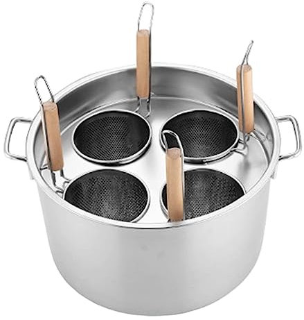 KUMIAO Stainless Steel Pasta Cooker Insert Set - Commercial Cooking Tool with 4 Holes, Divider, and Colander Strainer - For Multipots & Pasta Pots