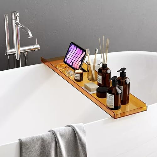 Badewannenablage Acrylbadewanne Caddy mit Zwei Seitenleitungen, Clear Badewanne Organizer Rack, Brückenduschregale Tablett, Multifunktionales Badewannenzubehör (Color : Orange, Size : 100cm(39 3/8)