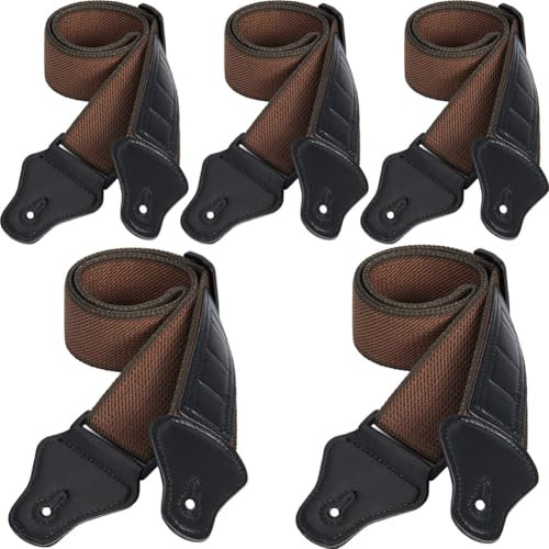 WOGOD Gitarrengurt – akustische E-Gitarrengurte, Bassgitarre Gurt mit 3 Gitarren-Plektrum-Haltestellen, brown, Long