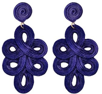 MAJALE Pendientes Largos Mujer Flamenca Obsequio San Valentín - Pendientes mujer Largos y Ligeros para Boda, Fiesta, Sevillanos - Pendientes Sevillana Estilo Cordón de Seda - Regalos Mujer (Lila)