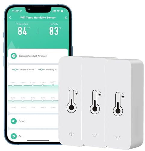 WiFi-Hygrometer Thermometer-Sensor, WLAN Smart Thermometer Hygrometer,Kabelloser Temperatur- und Feuchtigkeitssensor für den Innen- und Außenbereich mit Remote-App-Benachrichtigungsalarm(3 Stück)