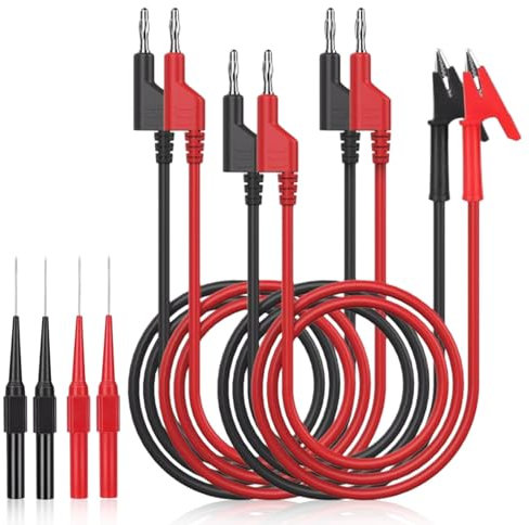 8 Stück Multimeter Messleitungen Set mit Krokodilklemmen, 4mm Isolierte Bananenstecker Messleitung, Messleitungen für Strommessgeräte, Prüfsonden für Digital Multimeter Elektrische Prüfung