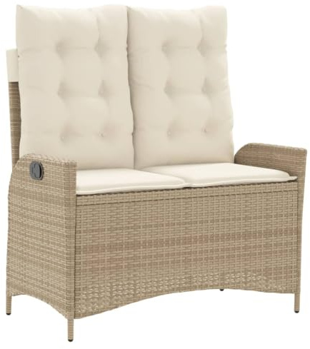 vidaXL Gartenbank Verstellbar mit Kissen, Bank mit abnehmbarem waschbarem Bezug, Sitzbank mit Stahlrahmen, Terrassenbank Gartenmöbel, Beige Poly Rattan