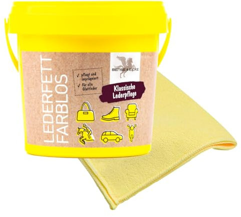 esnado - Bense & Eicke Lederfett farblos 1000 ml + 1 Mikrofasertuch - pflegt und imrägniert - perfekte Lederpflege für Glattleder, Autositze, Motorradkleidung, Sättel